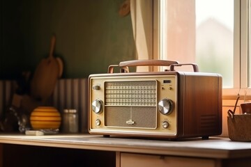Vintage radio retro audio. Party receiver. Generate Ai - obrazy, fototapety, plakaty
