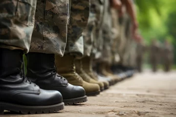 Fotobehang Soldiers legs boots. Army parade. Generate Ai © nsit0108