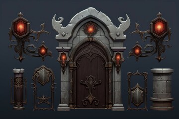Vampire gate game asset stones. Wall cover. Generate Ai - obrazy, fototapety, plakaty