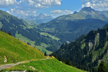 Bregenzerwald bei Schröcken; Blick zu den Allgäuer Alpen mit Biberkopf; Vorarlberg; Österreich