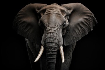 big elephant with tusks on black background