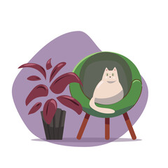Cat sitting on the couch in the room. Vector illustration