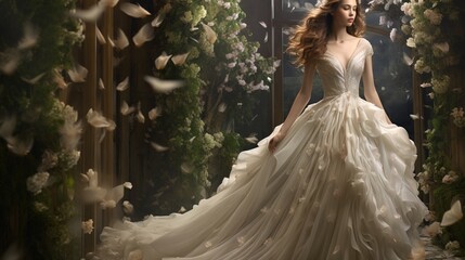 a bridal gown with a flowing, ethereal quality, perfect for a fairy tale-themed wedding