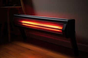 an infrared heater glowing red in a dark room