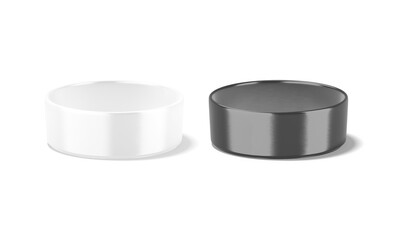 Blank black and white ceramic dog bowl mockup, side view
