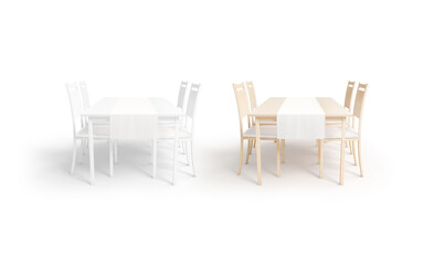 Blank wood table with white runner mockup set, front view