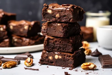 Fotobehang vegan brownies made with dark chocolate and almond flour © altitudevisual