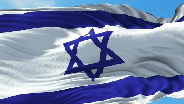 Israel Flag Loop. Realistic 4K. 30 fps flag of the Israel. Israel flag waving in the wind. Seamless loop with highly detailed fabric texture.	