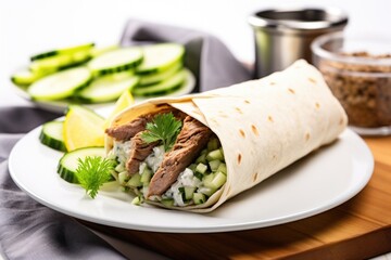 whole gyro with fresh pita bread and cucumbers