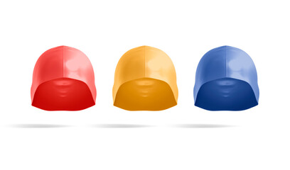 Blank colored sport swim cap mockup, front view, no gravity