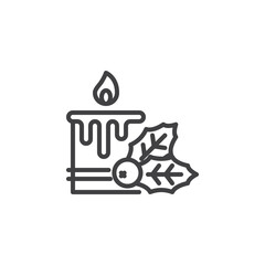 Candle and Mistletoe line icon