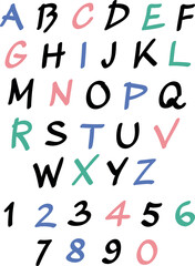 Vector hand drawn alphabet. Cute design for invitations, card, birthday, poster etc.
