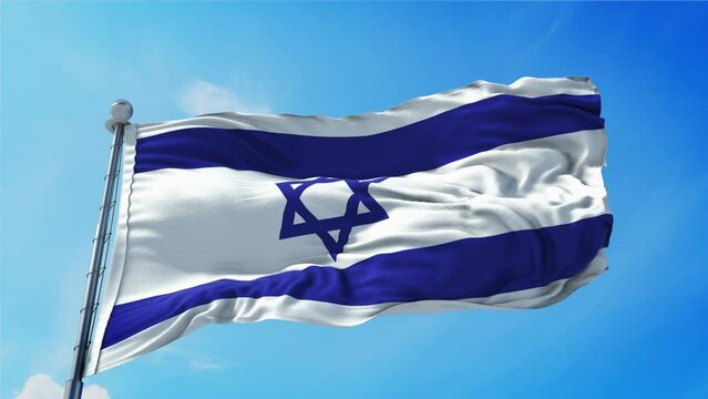 Israel Flag Loop. Realistic 4K. 30 fps flag of the Israel. Israel flag waving in the wind. Seamless loop with highly detailed fabric texture.	