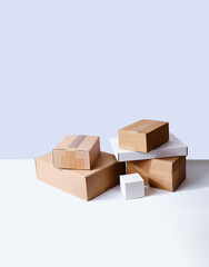 Fototapeta premium Stack of cardboard packages and delivery boxes