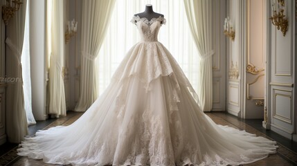 Fototapeta na wymiar a bridal gown with intricate lace details for an elegant indoor wedding ceremony