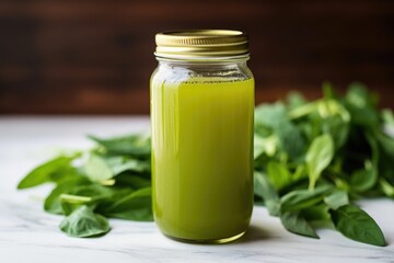 cold pressed juice in a mason jar with mint leaves