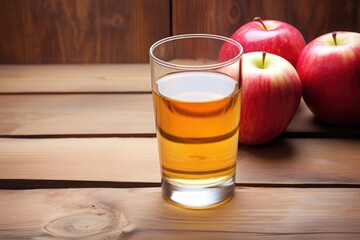 a tall glass of apple cider vinegar on a wooden table