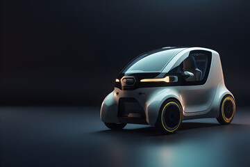 Modern mini-size electric car on black studio background, Beautiful Futuristic vehicle design, Sustainable mobility