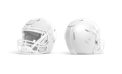 Blank white american football helmet mockup, side view, front back