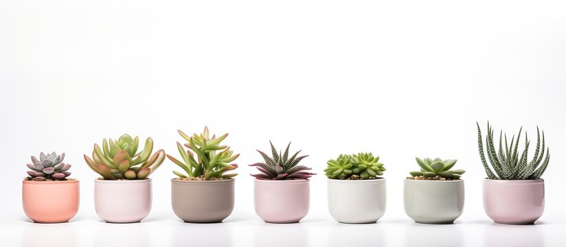 Succulent plants in white isolated pots