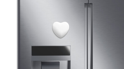 Blank white heart magnet on fridge mockup, front view