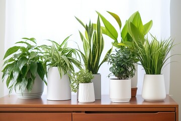 air purifying plants on a clean, white shelf