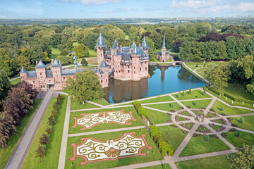 Aerial from historical castle de Haar in Haarzuilens in the Netherlands