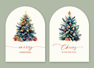 Naklejka na ściany i meble Christmas and New Year arch illustration with Xmas tree.