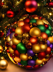 Fototapeta na wymiar Cozy cinematic Christmas ball with warm lighting.