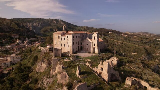 aerial photography south of Italy, Castle of Roccella Jonica .Castello Carafa di Roccella Ionica, vista Aerea con drone.