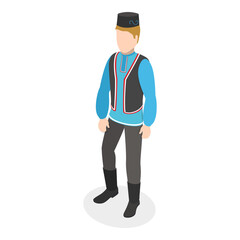 3D Isometric Flat Vector Set of Ethnic Groups, People in National Dress. Item 2