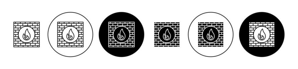 Brick wall and fire Line Icon Set. Computer firewall icon suitable for apps and websites UI designs. - obrazy, fototapety, plakaty