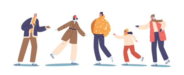 Isolated Characters Gracefully Move On Ice, Skating With Joy And Skill. Laughter Fills The Air As Skaters Twirl, Glide © Pavlo Syvak