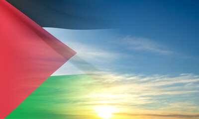 Flag of Palestine on background of sky. EPS10 vector - obrazy, fototapety, plakaty