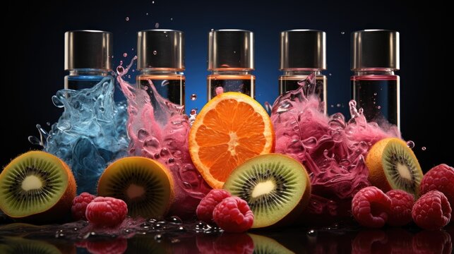 Vaporized kiwi, orange, raspberry liquids for electronic cigarettes