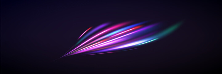 Neon speed lines. Dynamic light motion traces. Light trace wave, trace line.