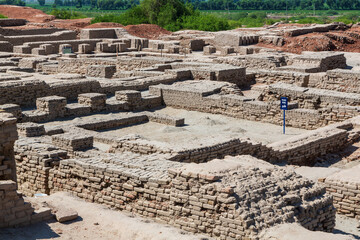 Mohenjo daro ruins close Indus river in Larkana district, Sindh, Pakistan