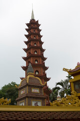 Fototapeta premium Vietnam Hanoi Ngon Son Pagoda on a cloudy spring day