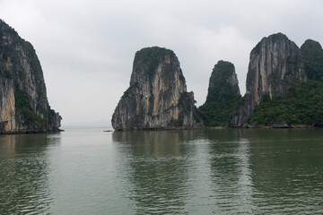 Vietnam Ha Long Bay on a cloudy spring day