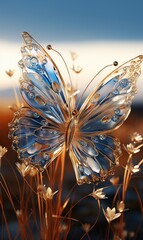 Gorgeous Golden Butterfly with Transparent Wings over a Golden Mystical Backgruond.