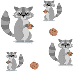 Patern raccoon character with cookies