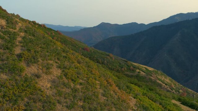 Flying Over Beautiful Mountain Range In Utah - autumn susnet