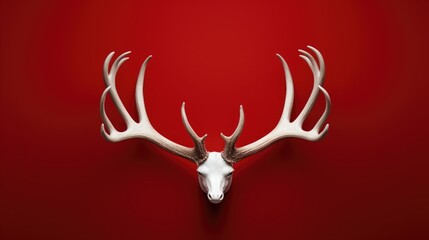 Minimal Christmas Magic: White Santa reindeer antlers on a bold red background, creating a simple yet festive holiday concept. - obrazy, fototapety, plakaty