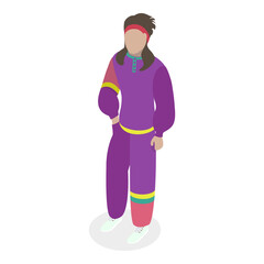 3D Isometric Flat Vector Set of People with 90s Outfit, Old School Fashion. Item 2