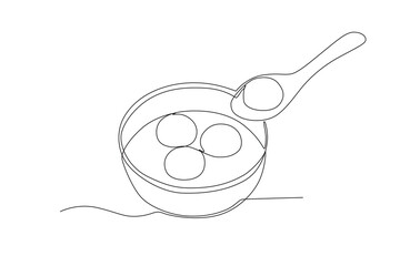 A tangyuan meal on a spoon. Dongzhi festival one-line drawing