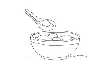 A bowl of delicious food. Dongzhi festival one-line drawing