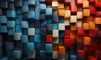 Wallpaper with blue 3D rectangles of different sizes. - obrazy, fototapety, plakaty