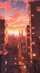 cityscape anime phone background generative ai