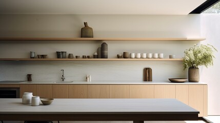 Keep it simple and stylish in the kitchen, opting for concealed storage and open shelving.