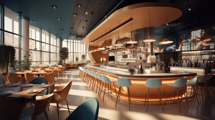 Fototapeta na wymiar Airport business class VIP cafe and restaurant, Modern design.